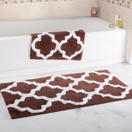 Hastings Home 100 Percent Cotton 2 Piece Trellis Bathroom Mat Set - Chocolate 726395ZMO